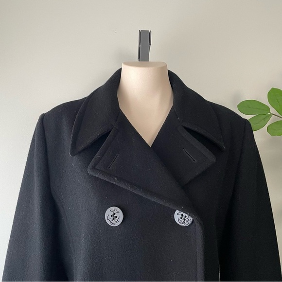 Vintage 100% Wool Classic Chic Double Breasted Pea Coat Black Size - Picture 6 of 9